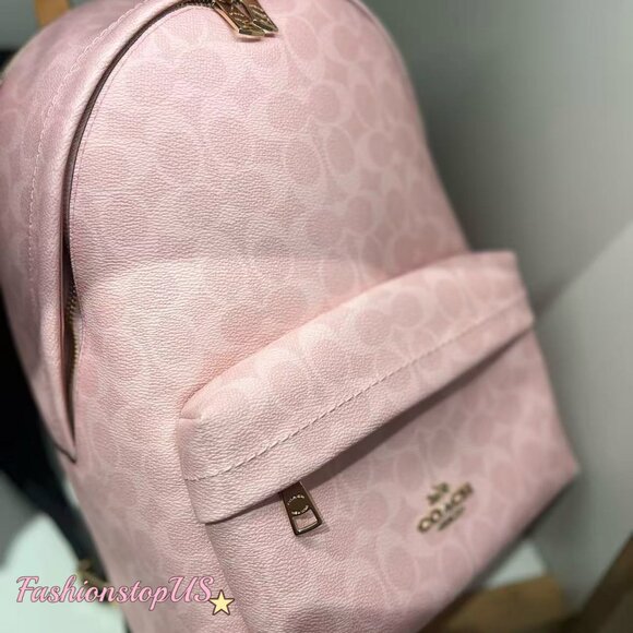 NWT Coach CEF46 Taylor Small Backpack In Signature Canvas With Charms pink main image 6